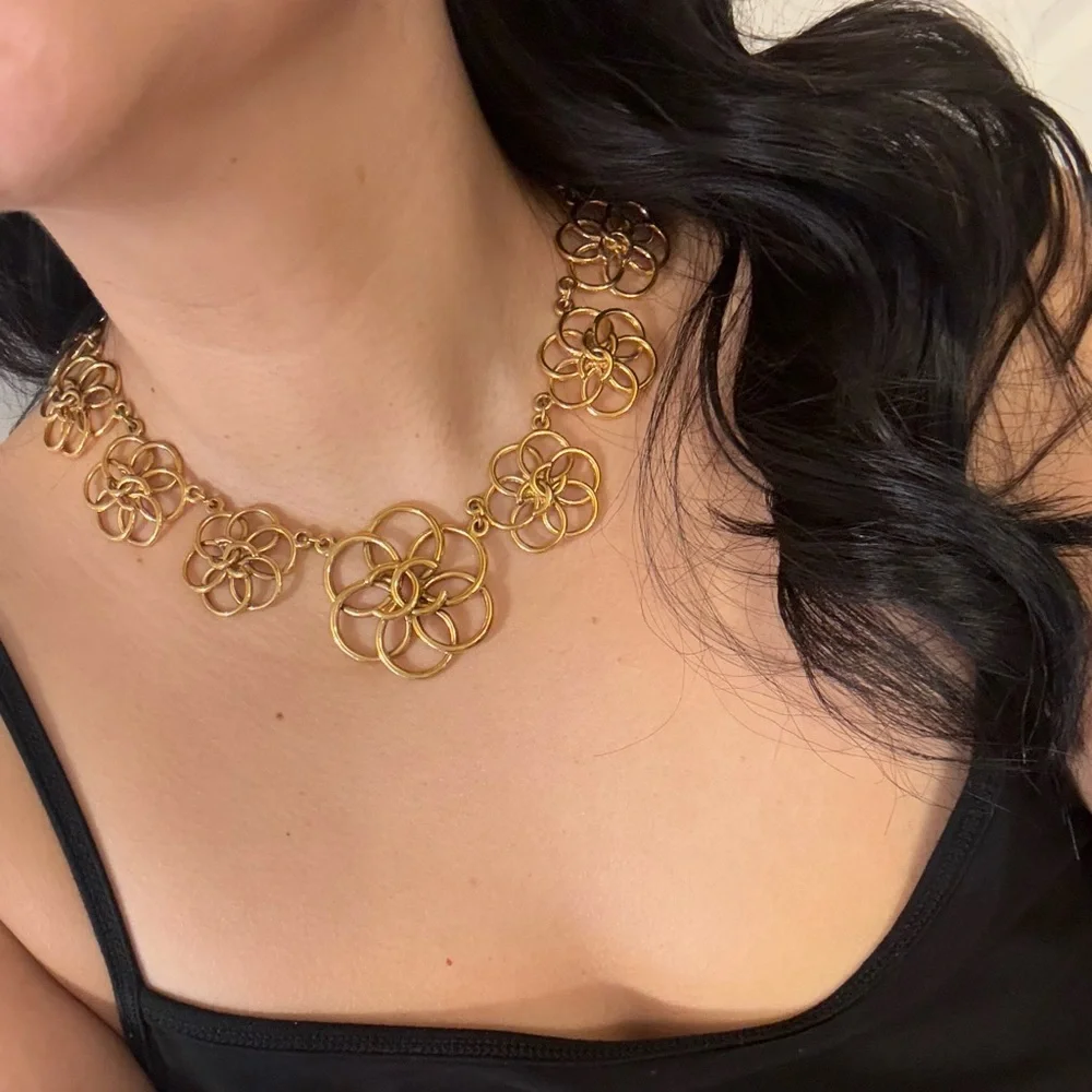 Vintage Chanel Gold CC Flower Collar Necklace